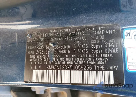 2005 Hyundai Tucson Gls/Lx z USA, uszkodzony, nr VIN KM8JN12DX5U059256